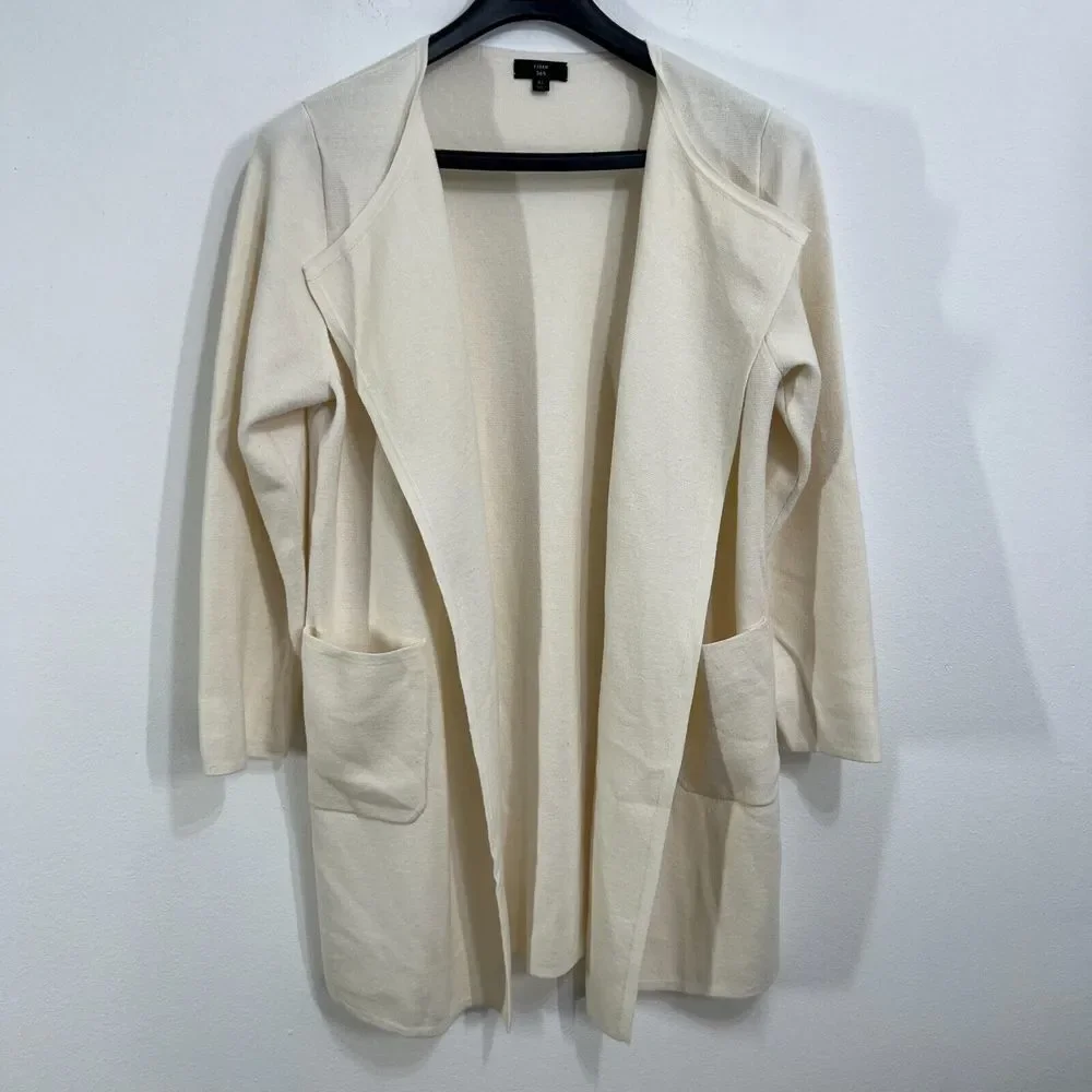 J Crew 365 Juliette Collarless Sweater Blazer‎ XL Open Front Wool Blend Cardigan